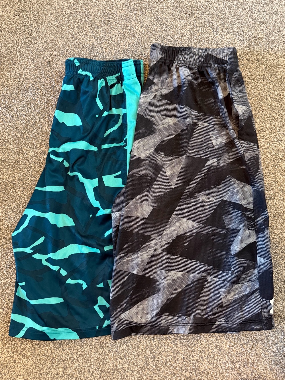 Boy’s Athletic Shorts Duo - Teal Camo & Black Gray Geo
